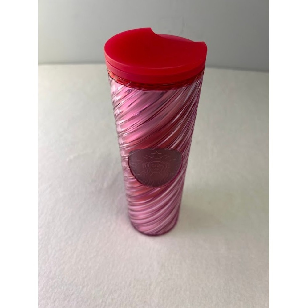 Starbucks Tumbler 16oz Pink Red 2022‎ Holiday Metallic Spiral Travel Mug